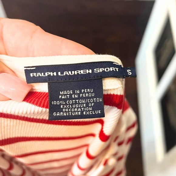 Ralph Lauren Sport Red White Striped Cord Tie V Neck Nautical Dress S - Picture 5 of 5